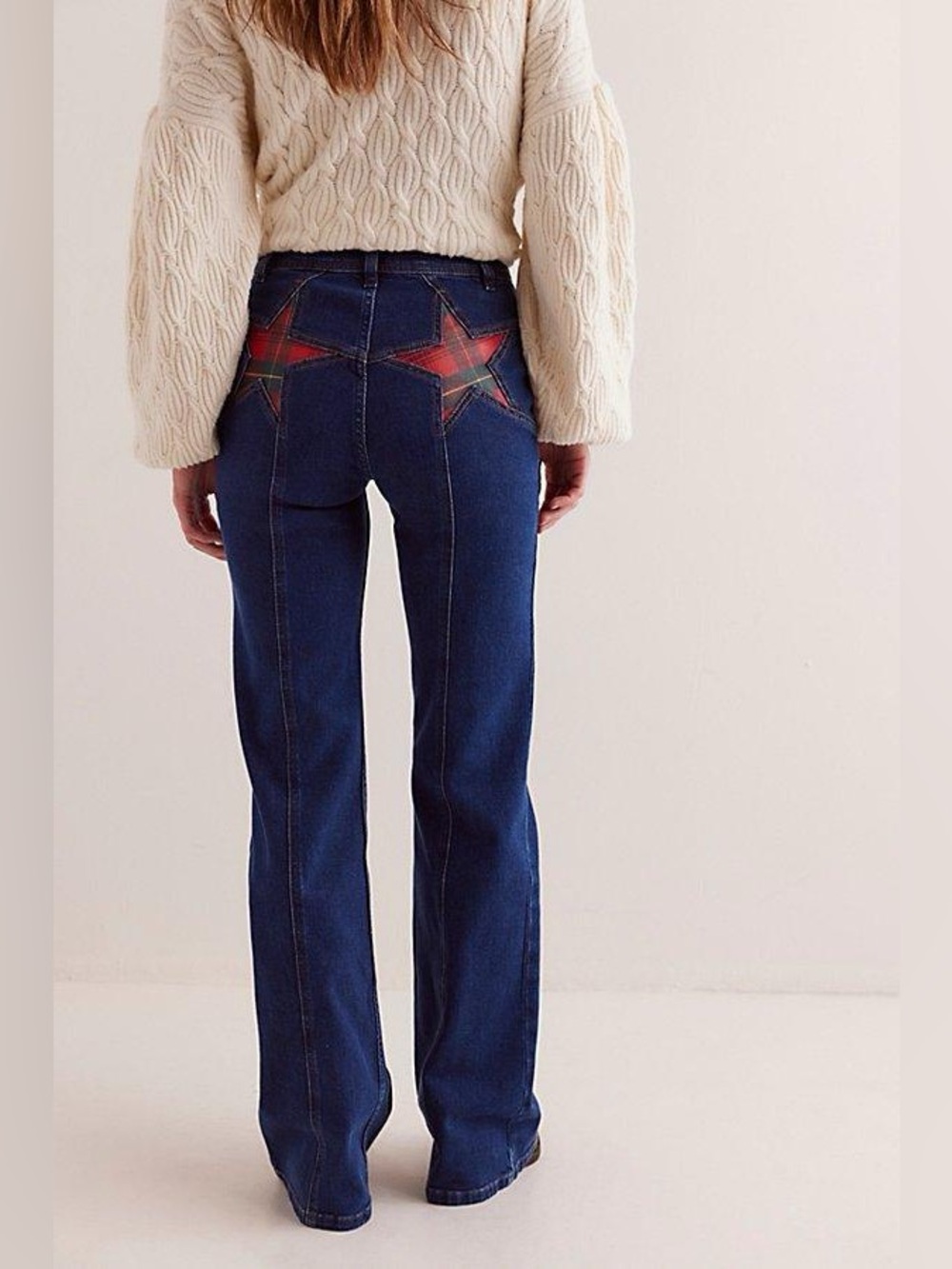 NWT FREE PEOPLE WE THE FREE Firecracker Flare Jeans | Holiday Tartan MSRP $168 - Picture 3 of 6